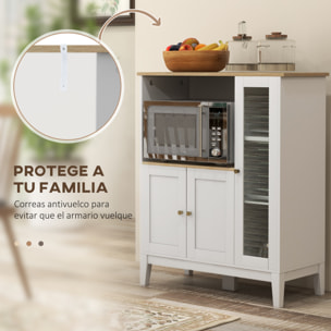 Mueble Auxiliar de Cocina Moderno Mueble para Microondas Aparador de Cocina con Estantes 3 Puertas Compartimiento Abierto y Sistema Anti-vuelco para Comedor 80x35x97 cm Blanco