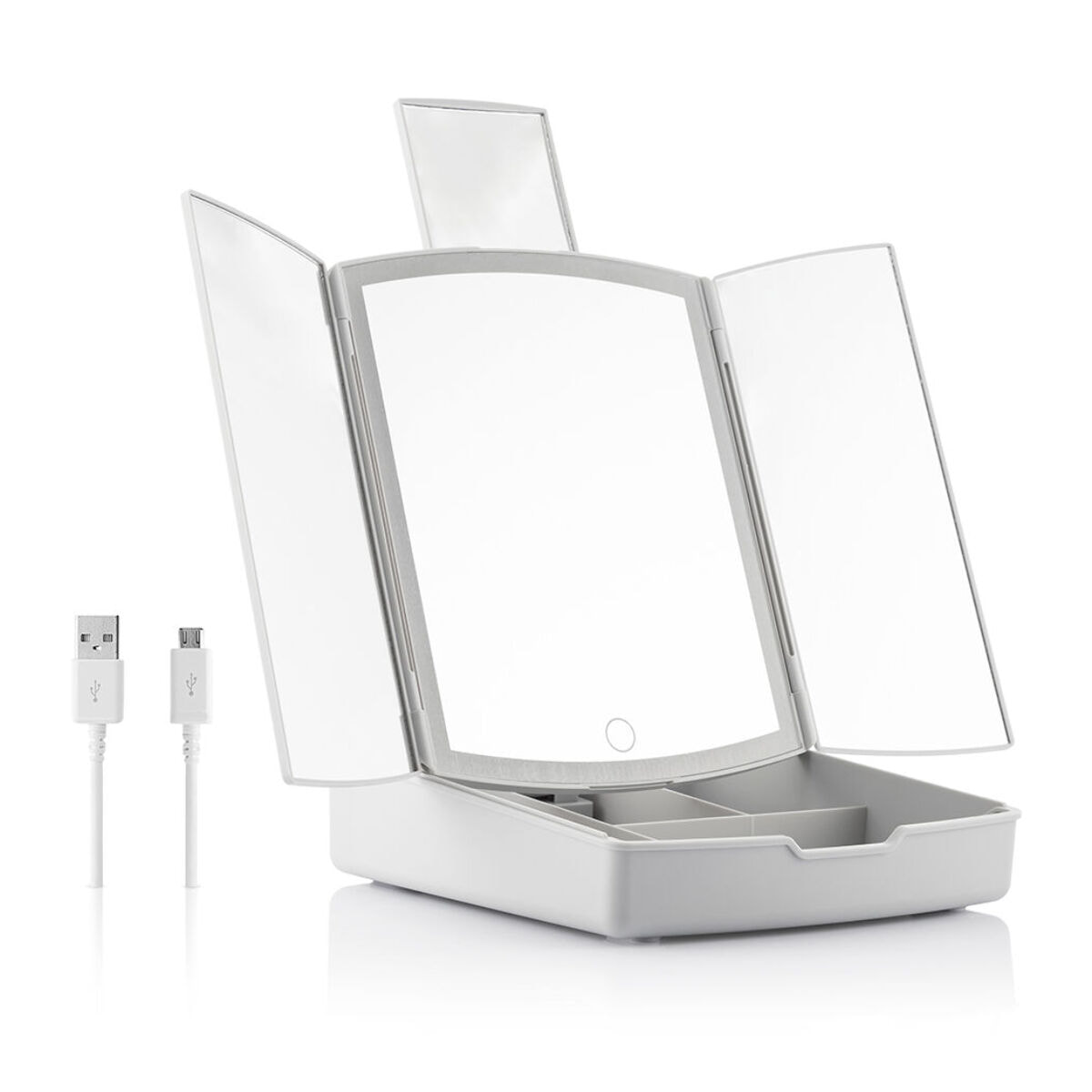 Miroir LED Pliable avec Organisateur de Maquillage 3-en-1 Panomir InnovaGoods