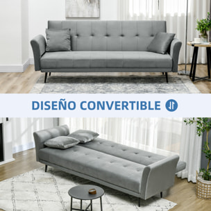 Sofá Cama Convertible Sillón Cama Sofá Cama de 3 Plazas con Respaldo Ajustable de 3 Niveles y 2 Almohadas Acolchadas Carga 360 kg para Oficina Dormitorio Salón Gris