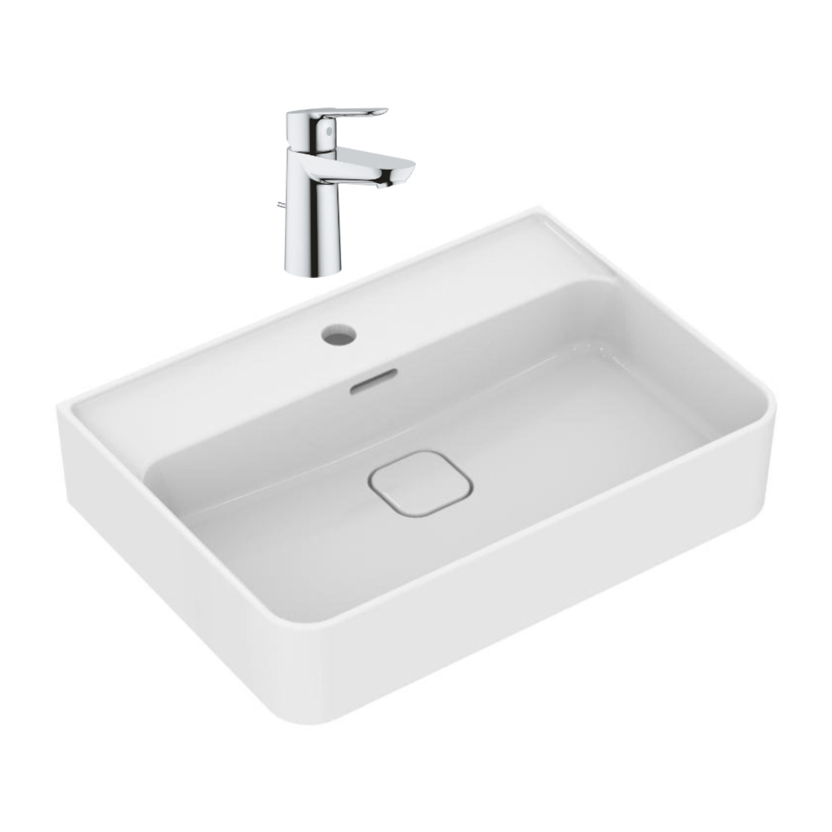 Strada II lavabo 600x430 mm 1 trou + Grohe mitigeur monocommande lavabo taille S, chrome (T300001G23328000)