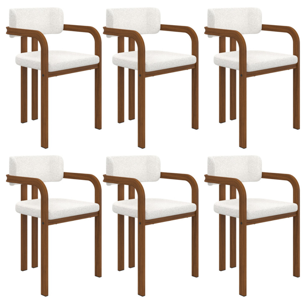 Chaises Elsa avec accoudoirs tissu beige pieds effet noyer - lot de 6