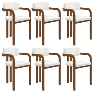 Chaises Elsa avec accoudoirs tissu beige pieds effet noyer - lot de 6