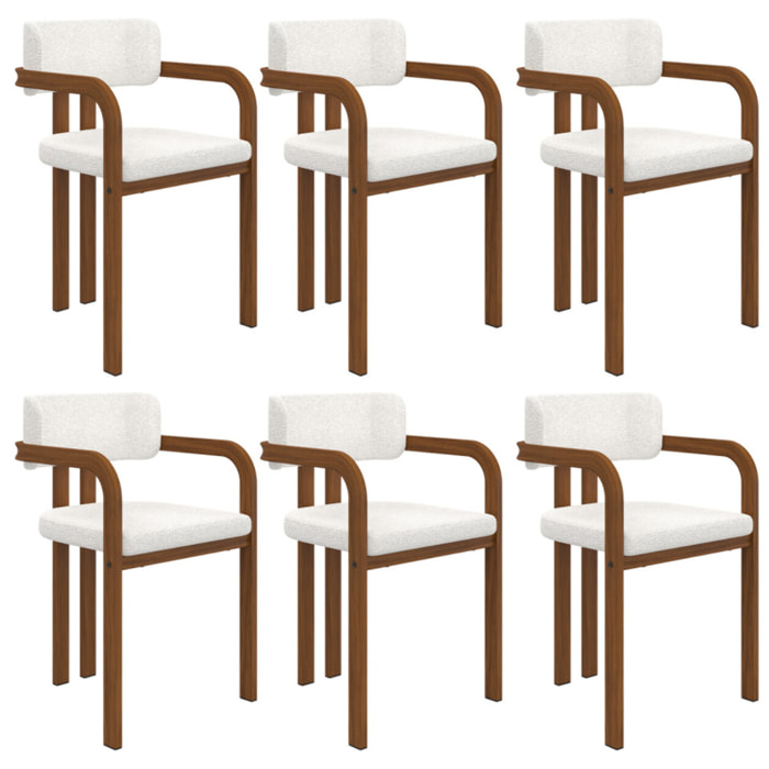 Chaises Elsa avec accoudoirs tissu beige pieds effet noyer - lot de 6
