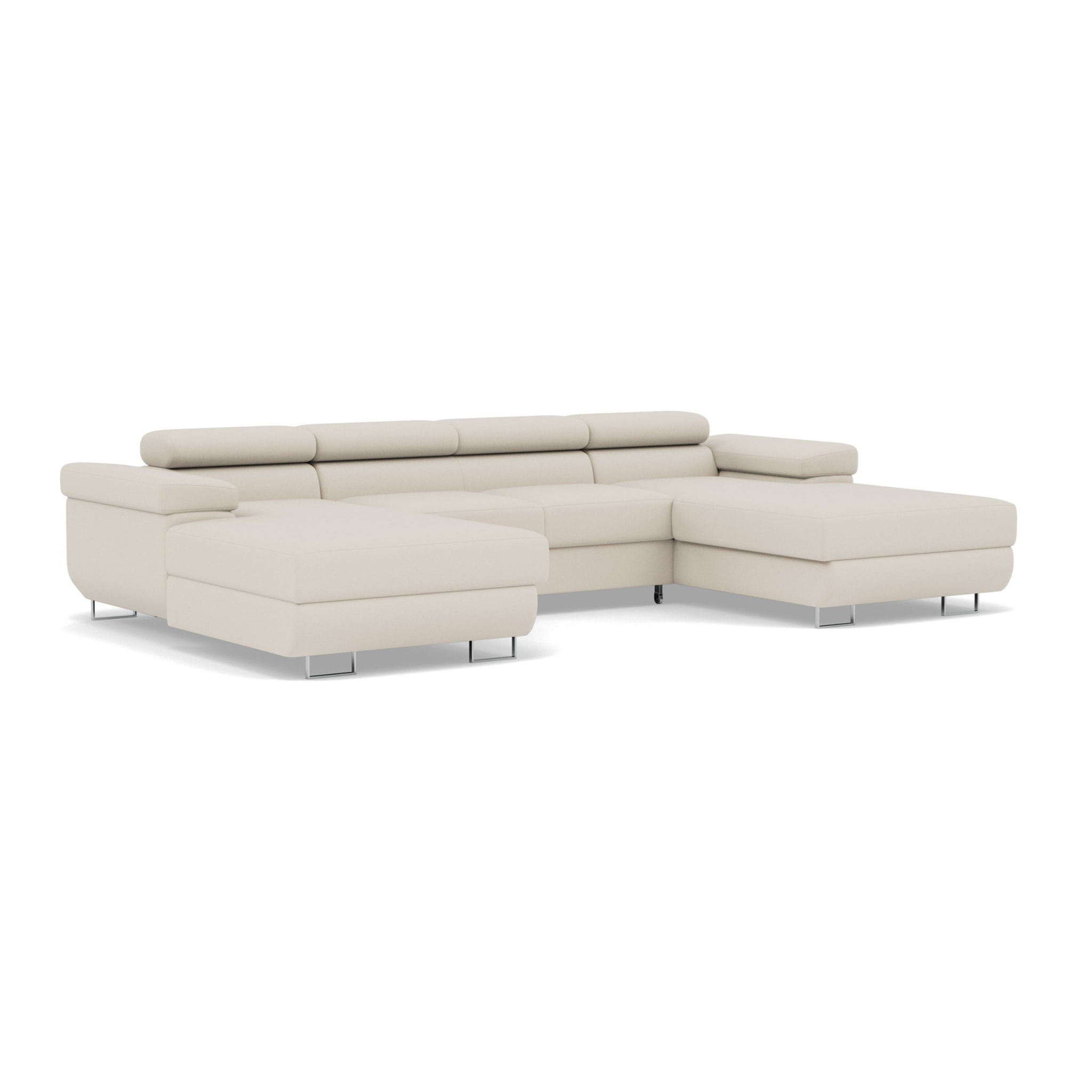 Pablo - canapé panoramique en U - 7 places - convertible avec coffres et têtières réglables - en velours - Beige