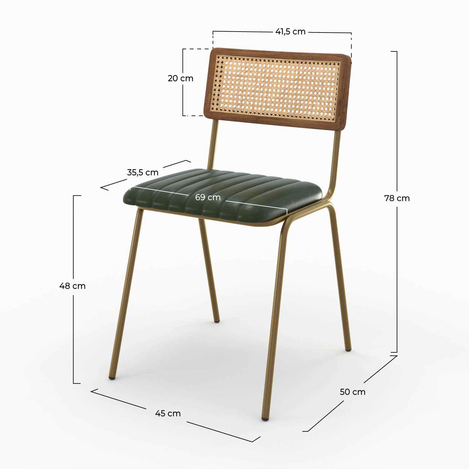 Lot de 2 chaises en cannage et cuir vert - Arsène
