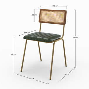 Lot de 2 chaises en cannage et cuir vert - Arsène