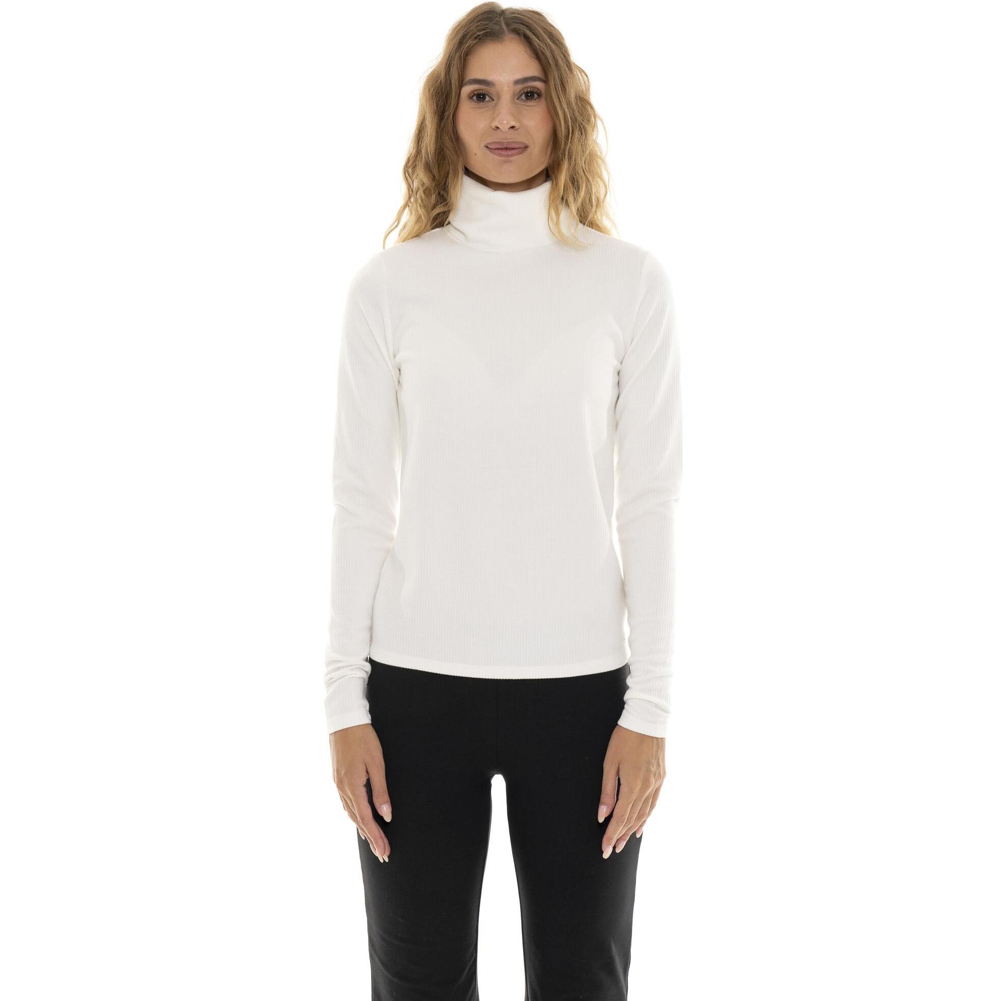 Camiseta de mujer con cuello alto y manga larga acanalada "Pearl"