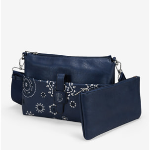 Bolso bandolera azul con bordado y monedero