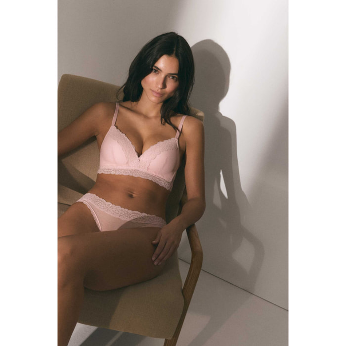 Reggiseno imbottito senza ferretto in pizzo rosa
