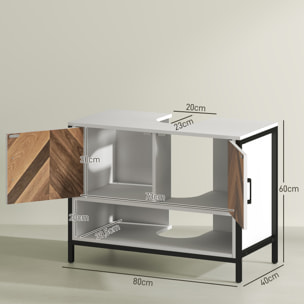 Mueble bajo Lavabo Mueble de Lavabo con Pie Mueble de Baño con 2 Puertas Patrón en Espiga y Compartimento Abierto para Lavabo con Pedestal o con Pie 80x40x60 cm Crema y Nogal