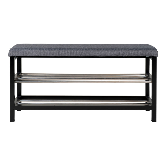 Panchina Padova grigia con cuscino e 2 ripiani, gambe nere, 100 cm