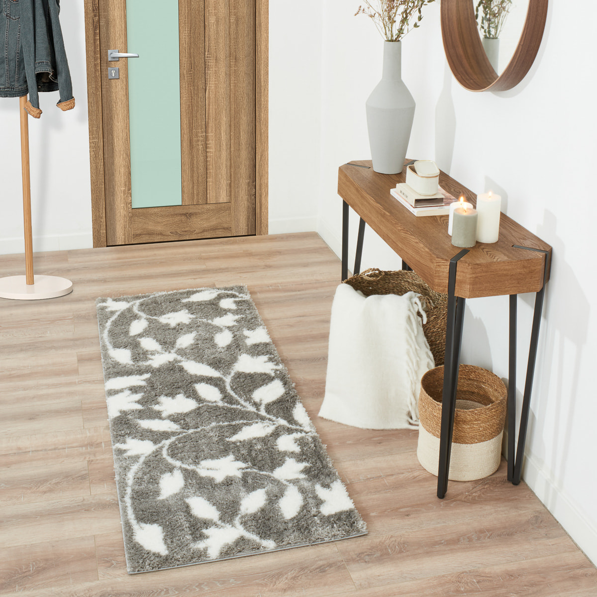 Oslo - tapis de salon à poils longs avec motifs linéaires gris