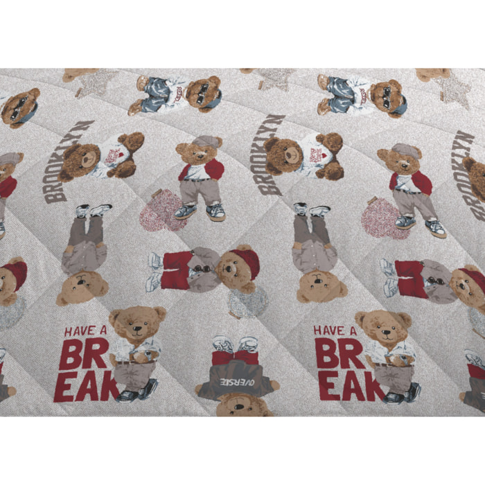 Trapunta Invernale 300gr Made in Italy Piumone Caldo Fantasia Orsetto Disegno Teddy Beige