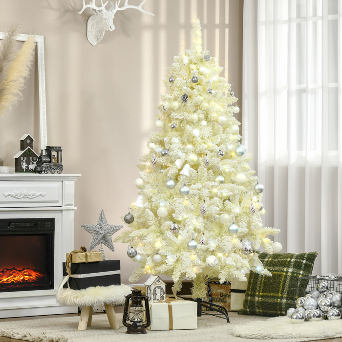 Sapin de Noël artificiel lumineux blanc dim. Ø 115 x 180H cm 650 branches 150 LED - support pied pliable métal PVC