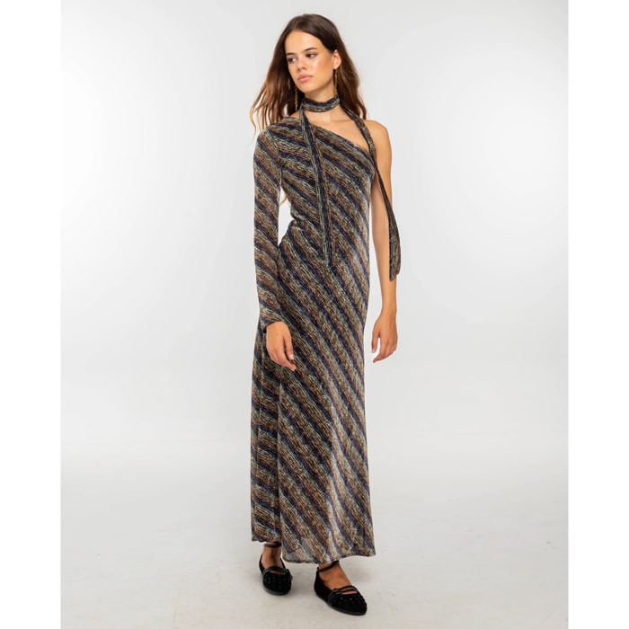 Vestido largo con brillo de manga larga.