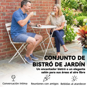 Conjunto de Mesa y Sillas de Terraza Exterior Plegable 3 Piezas, Muebles de Jardín Exterior con 2 Sillas Plegables, Mesa Redonda, Estructura Metálica Electrofórica para Patio, Balcón, Crema