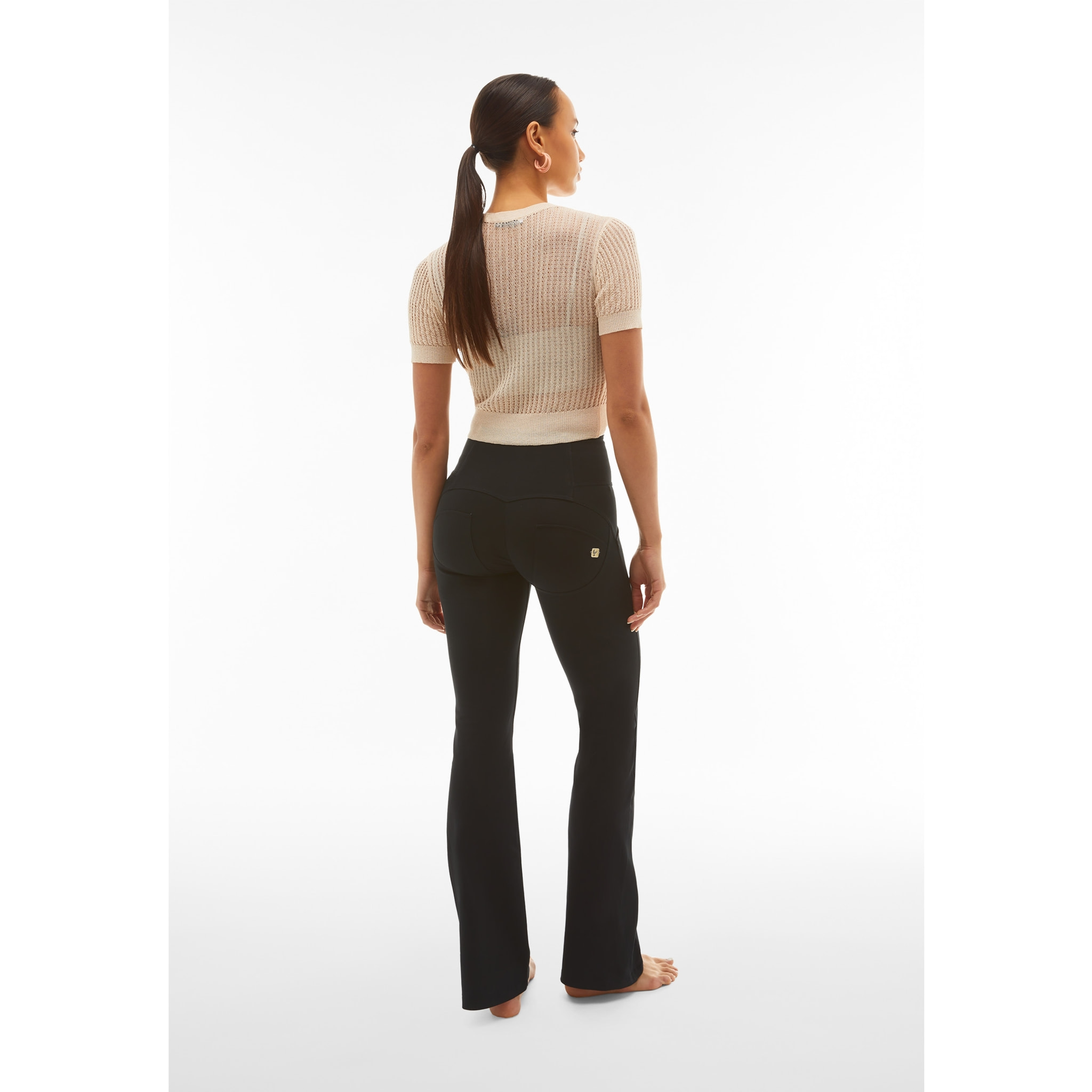 Pantaloni push up WR.UP® vita alta e fondo flare in cotone