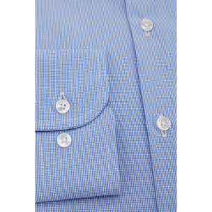 Camicia Uomo 1 Bottone Francese Slim Popeline Quadro Piccolo Blu\Bianco