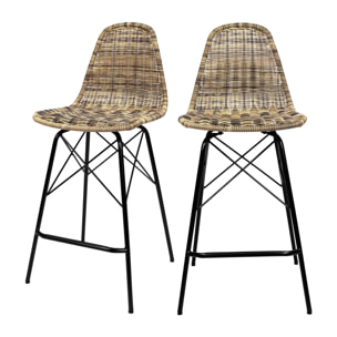Lot de 2 chaises de bar 63 cm en résine tressé marron - Tiptur