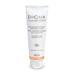 EFFICOLOR - Shampooing Embellisseur - Nourrit en profondeur - Améliore les reflets et ravive les couleurs - Pour des cheveux plus forts, soyeux et éclatants - Sans parabène - Tube de 250ml