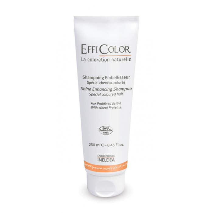 EFFICOLOR - Shampooing Embellisseur - Nourrit en profondeur - Améliore les reflets et ravive les couleurs - Pour des cheveux plus forts, soyeux et éclatants - Sans parabène - Tube de 250ml
