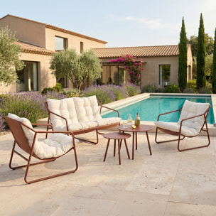 Salon de jardin 4 places terracotta et beige avec tables basses ANTHI