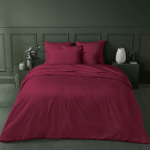 Lot de 2 taies satin de coton uni rouge Ava uni dahlia