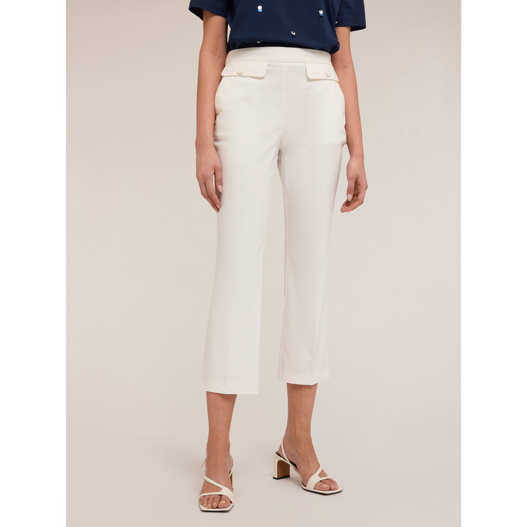 Motivi - Pantalones kick flare de algodón técnico - Blanco