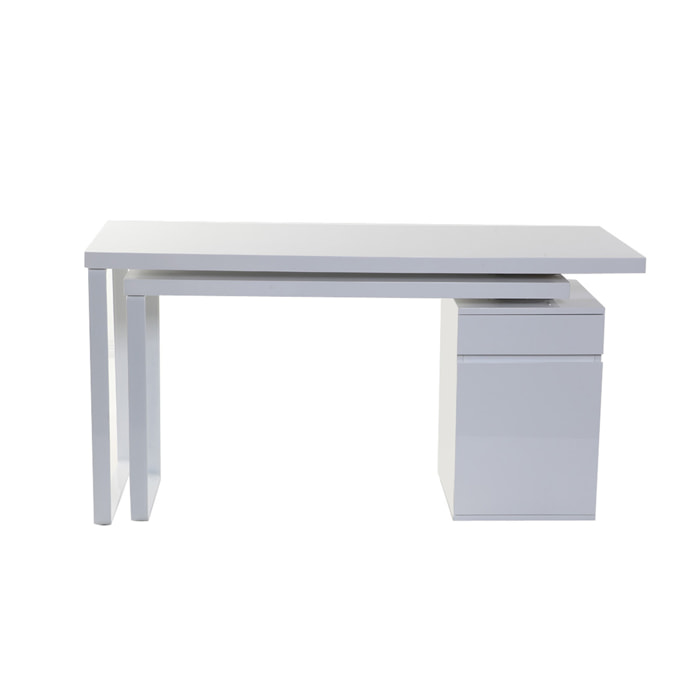 Bureau modulable avec rangements design blanc brillant L150-230 cm VOXY