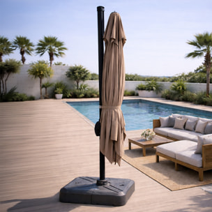 Parasol rectangulaire 3x4m déporté rotatif taupe en aluminium NAVIA