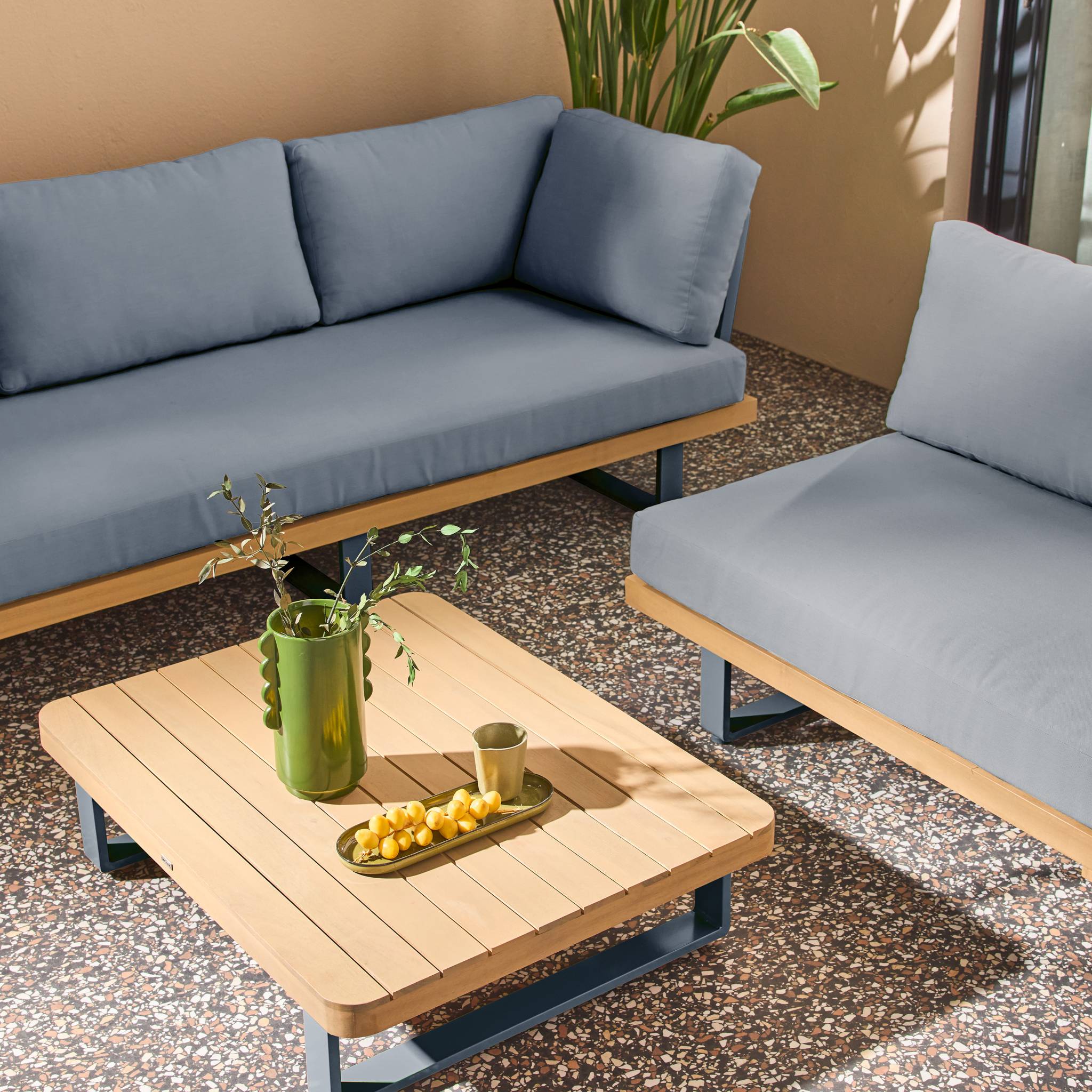 Salon de jardin d'angle bois d'acacia et aluminium 5 places ACALIA LATIKA