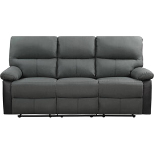 Canapé relax ''Lincoln'' - 197 x 89 x 103 cm - 3 places - Noir / Gris foncé