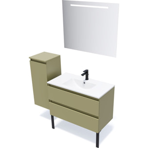 Ensemble vasque intégrée 2 tiroirs + miroir - HUDSON