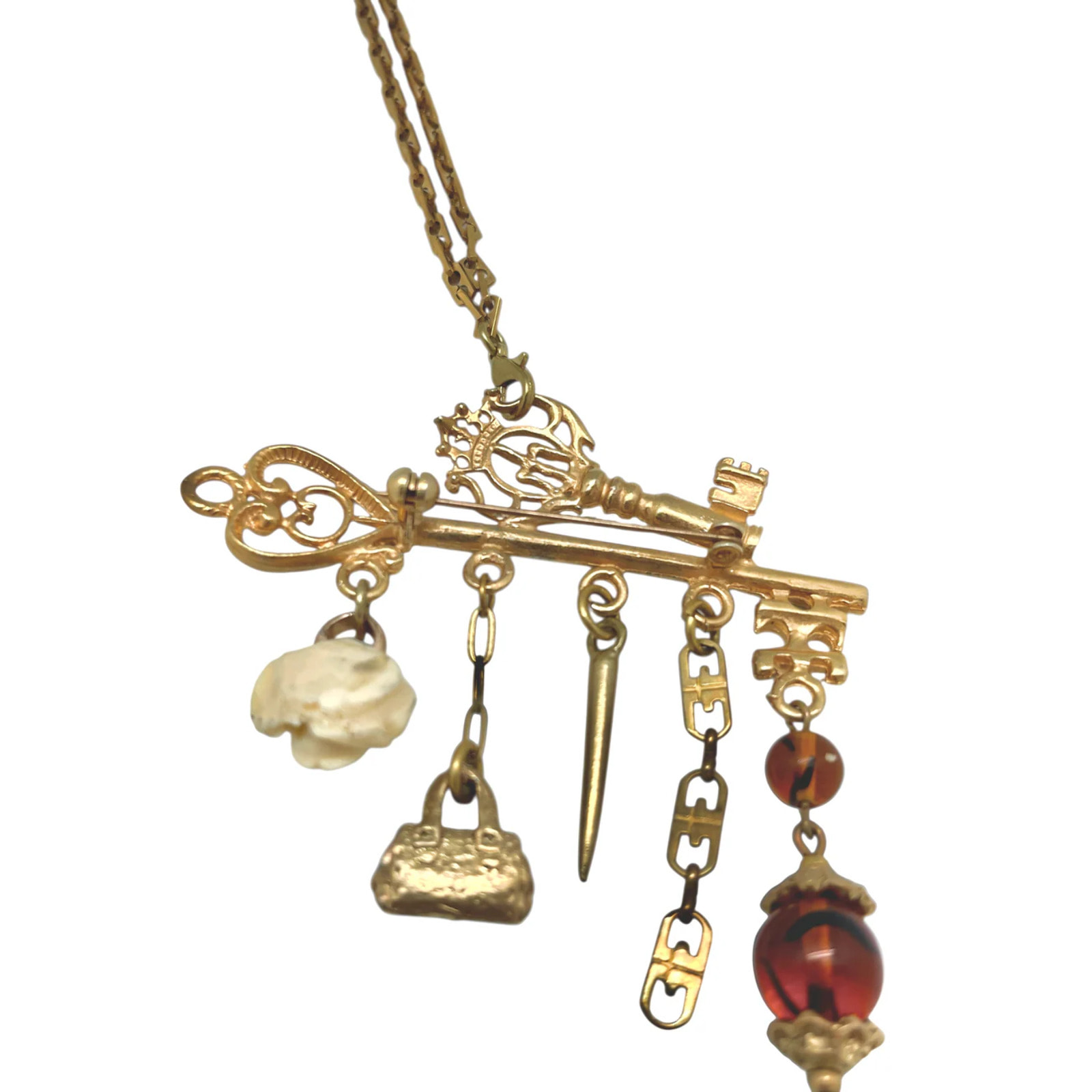Collar largo Key Club charms pendant en dorado chapado latón