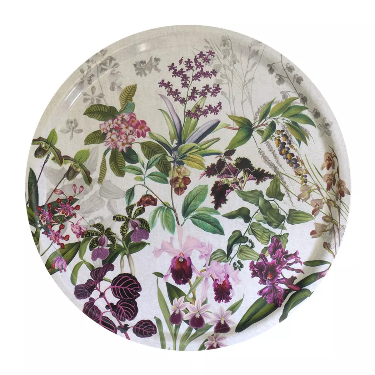 Plateau bois imprimé bordeaux vert Parfum d'orchidee grege