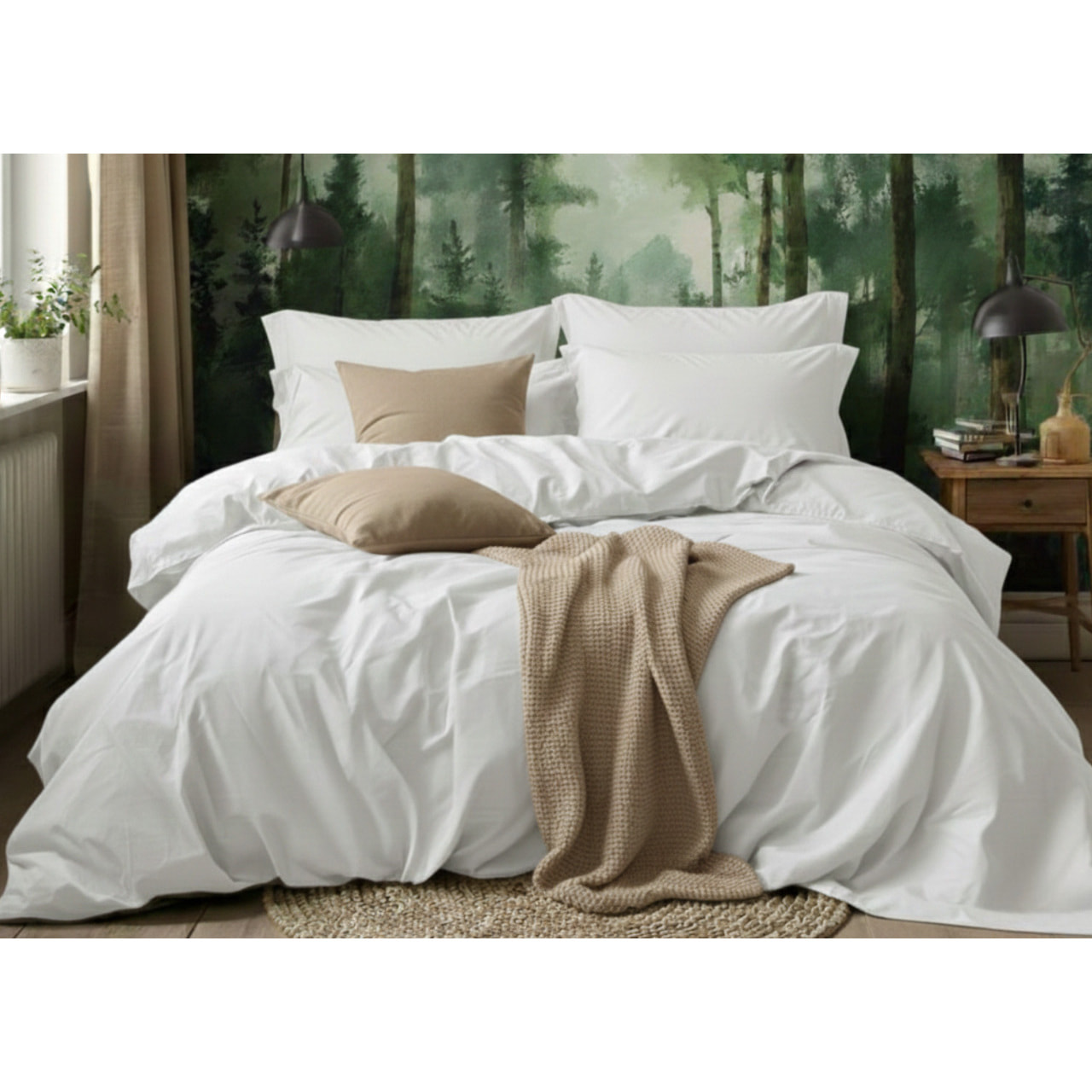 Parure Copripiumino Estate/Inverno 100% Raso Cotone Tinta Unita Bianco 01 GI