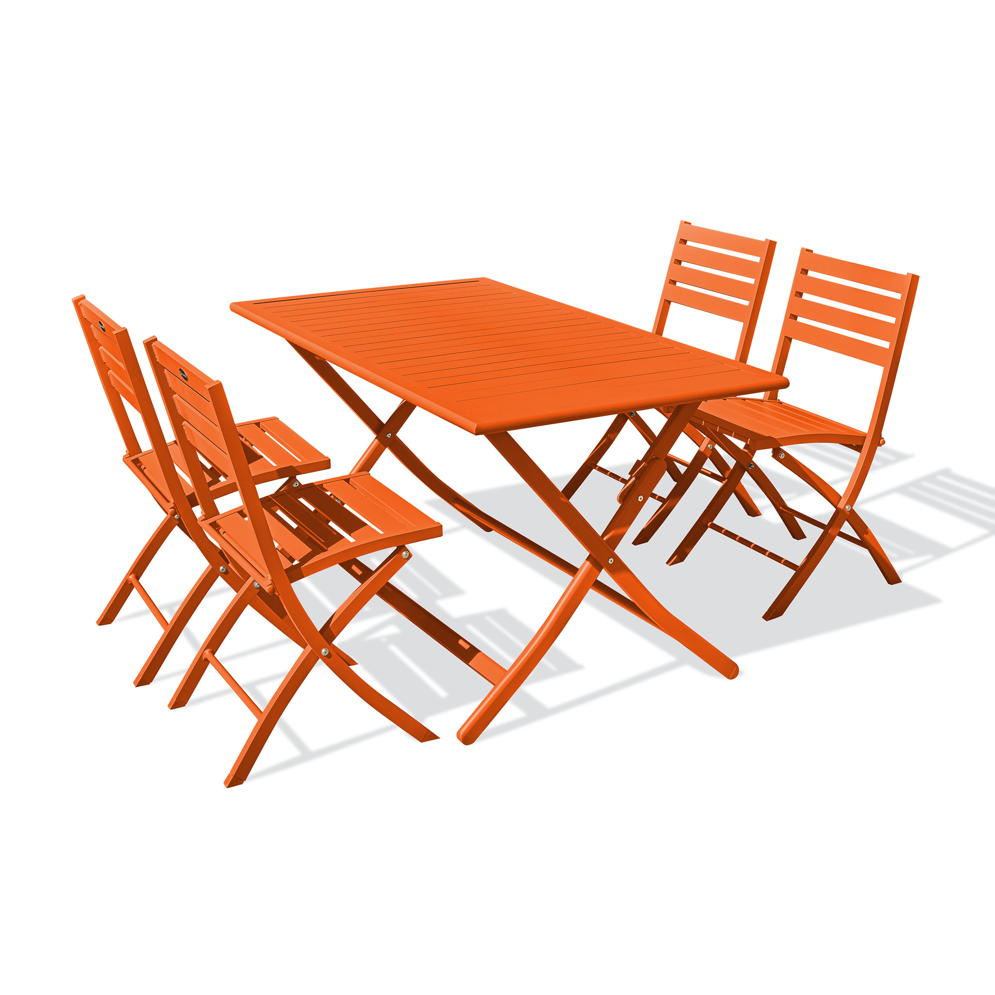 MARIUS - Ensemble repas de jardin 4 places en aluminium orange