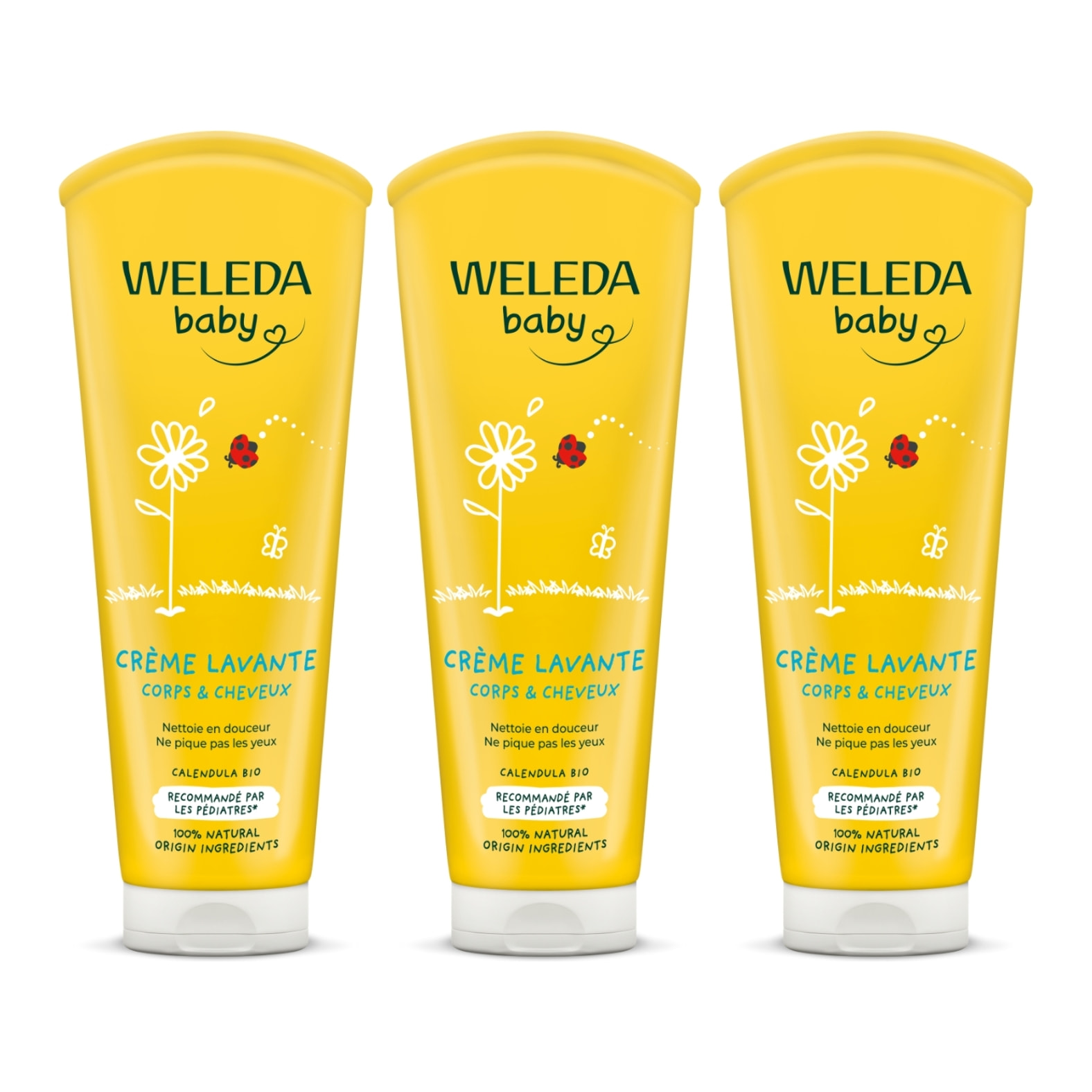 WELEDA - Trio Crème lavante Corps et Cheveux - Nettoie en douceur -Vegan* - Certifié Natrue** - Tube 200 ml x 3