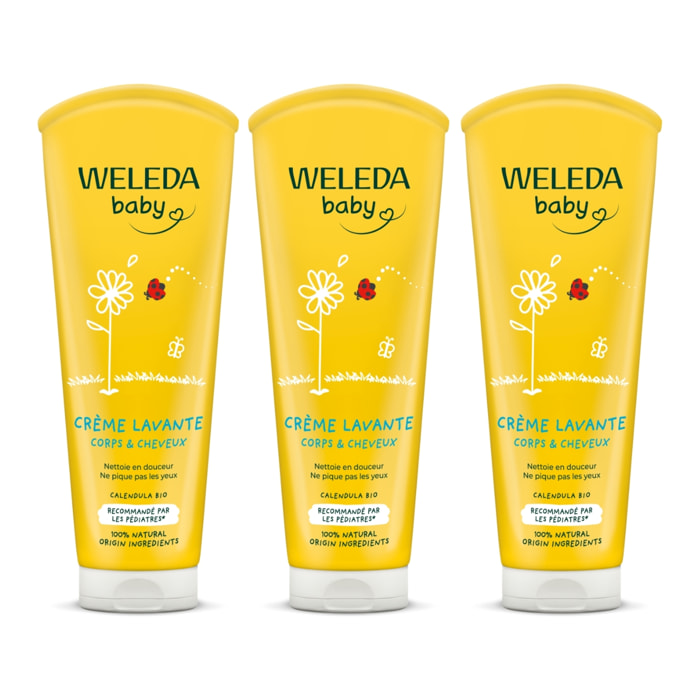 WELEDA - Trio Crème lavante Corps et Cheveux - Nettoie en douceur -Vegan* - Certifié Natrue** - Tube 200 ml x 3