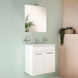 Mia ensemble meuble non assemblé 59x61x39,5 cm + miroir + lavabo céramique +  éclairage LED, blanc brillant (MIASETFP60B)