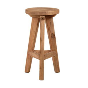 Tabouret haut rond en bois massif de pin recyclé - ORIGIN