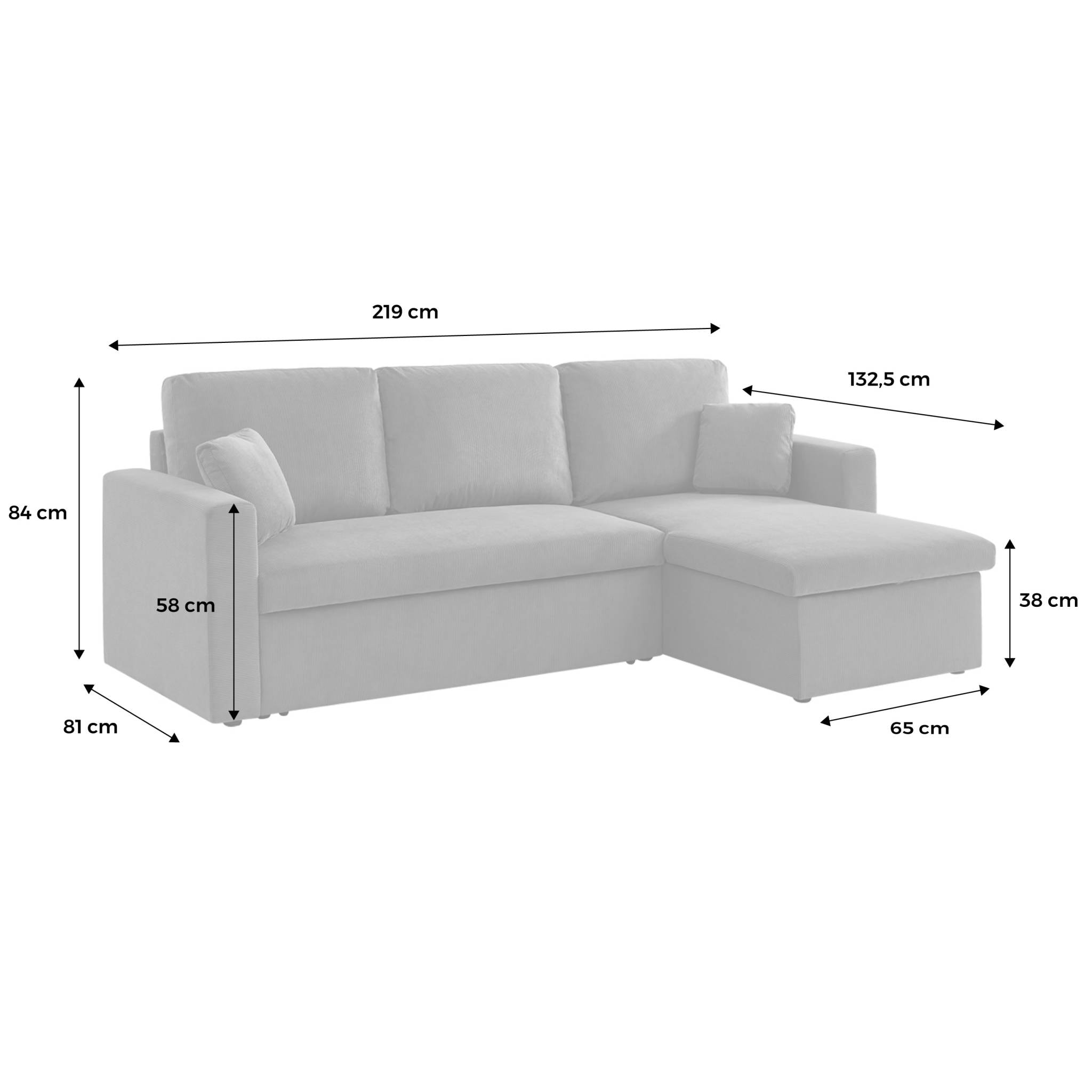 Canapé d'angle convertible en velours côtelé grège - IDA - 3 places. fauteuil d'angle réversible coffre rangement lit modulable