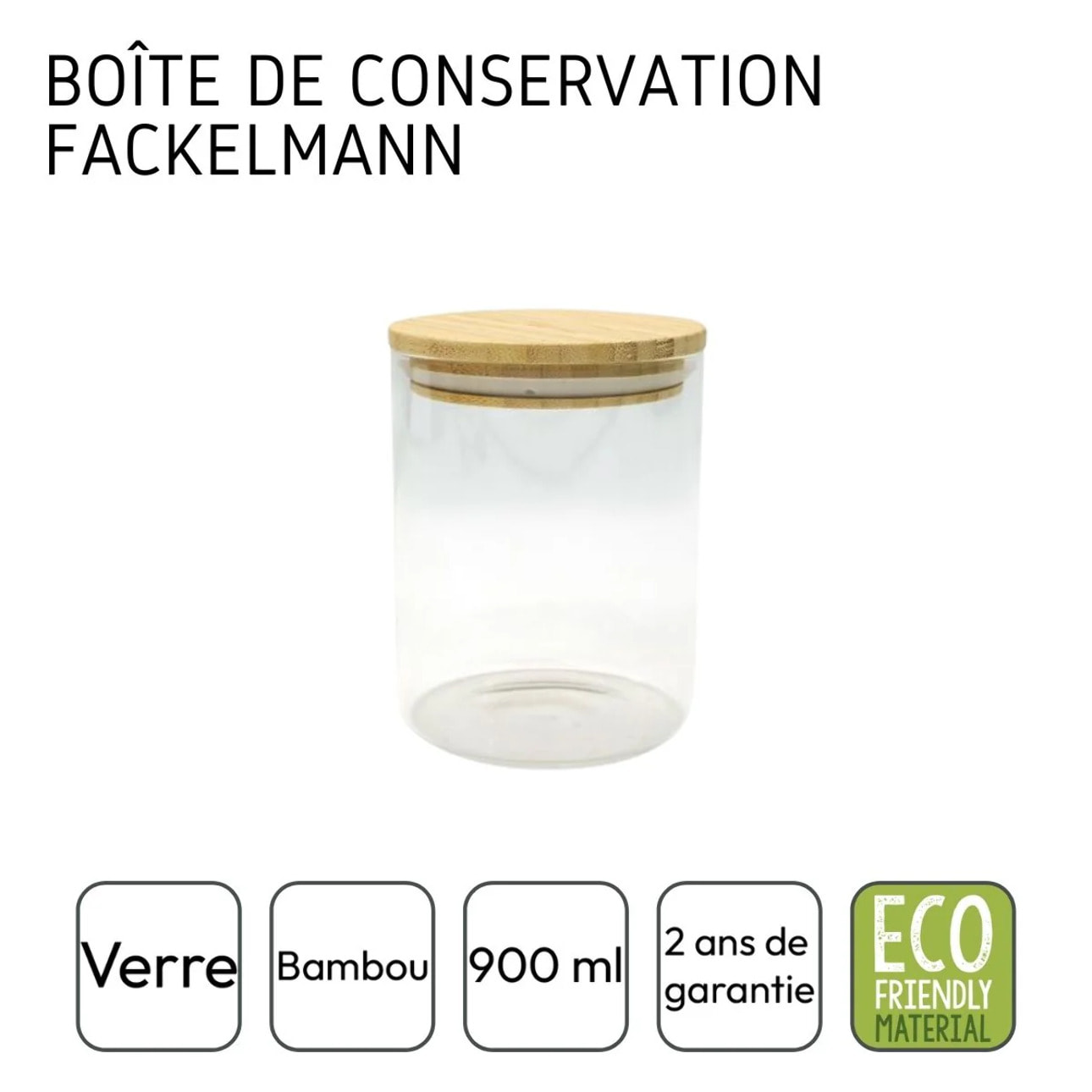 Ensemble de 2 Boîtes de conservation en verre 0,9L avec couvercle en Bambou Fackelmann Eco Friendly