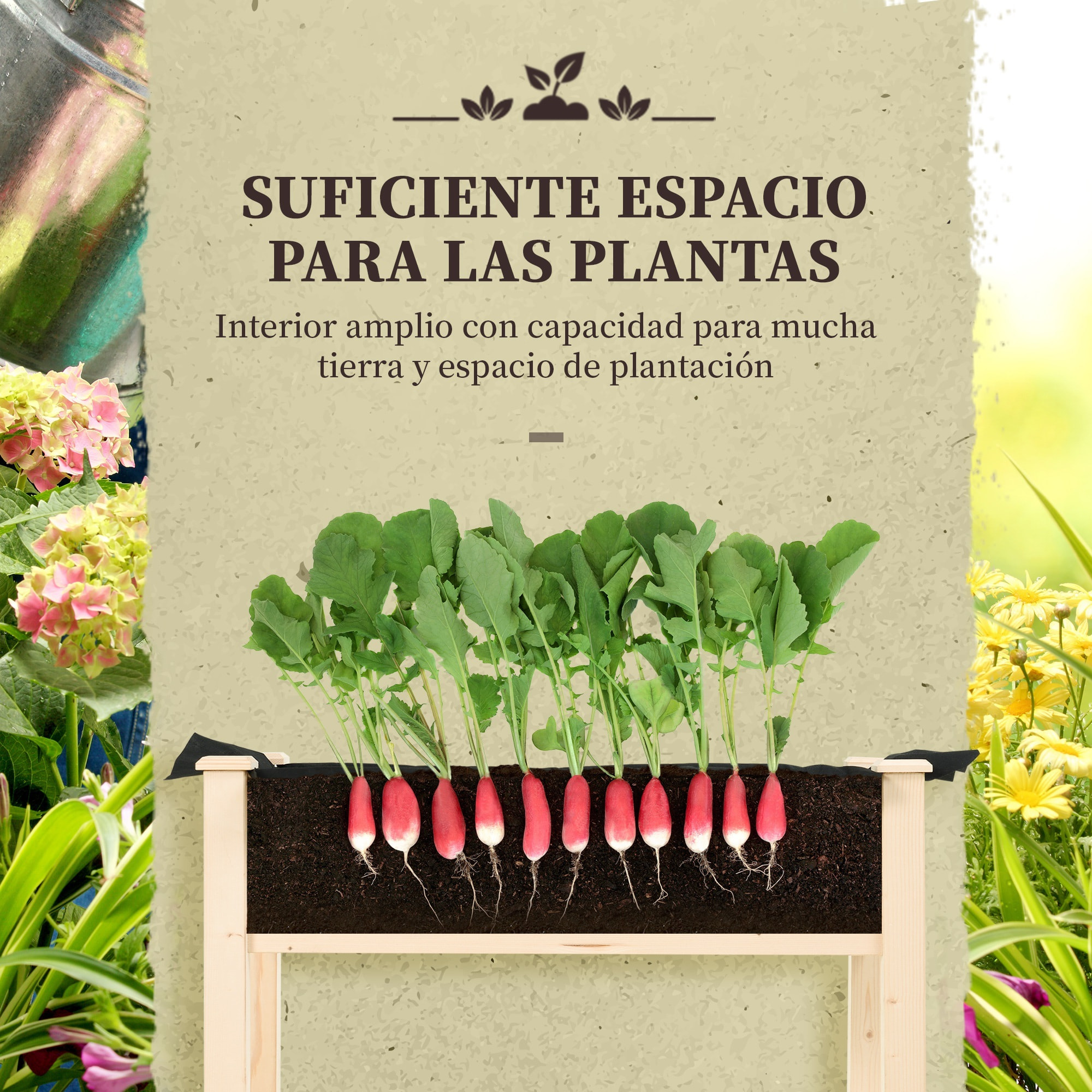 Huerto Urbano Elevado de Madera 86x46x76 cm Mesa de Cultivo Jardinera Elevada con Tela no Tejida y 4 Orificios de Drenaje para Cultivos Plantas Flores Jardín Terraza Exterior Natural