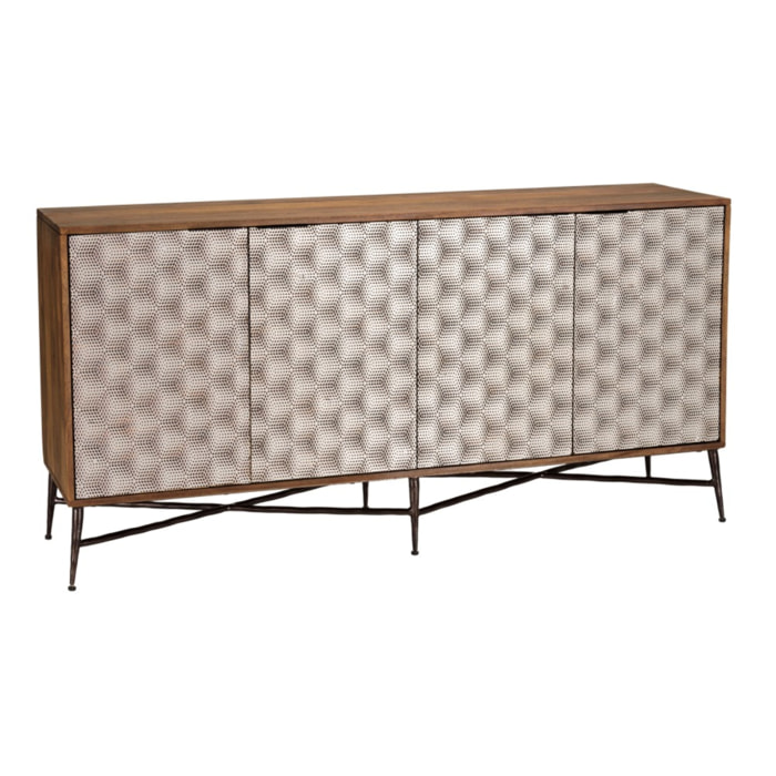 ALIX - Buffet en bois de manguier 4 portes motifs ethniques