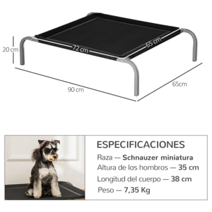 Cama Elevada para Perros Gatos Transpirable Cama Mascotas para Dormir Relajar con Marco de Acero para Interiores Exterior 90x65x20 cm Negro