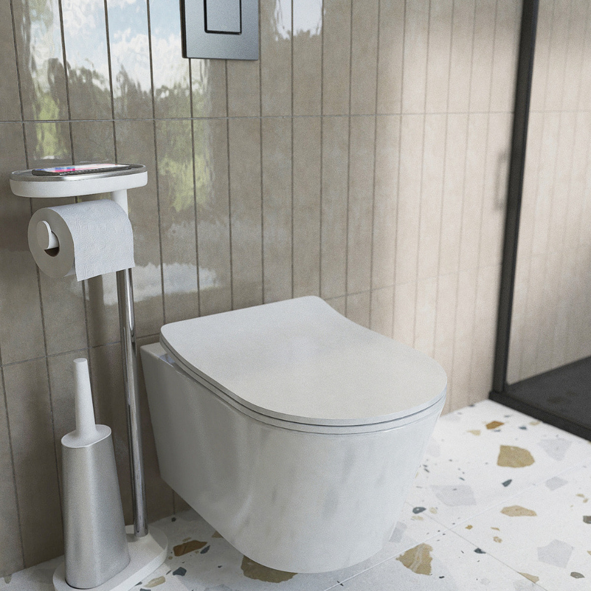 Pack WC suspendu complet Geberit Duofix autoportant, WC Swiss Aqua Technologies Brevis, abattant SoftClose, plaque blanche
