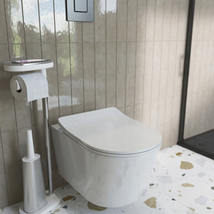 Pack WC suspendu complet Geberit Duofix autoportant, WC Swiss Aqua Technologies Brevis, abattant SoftClose, plaque blanche