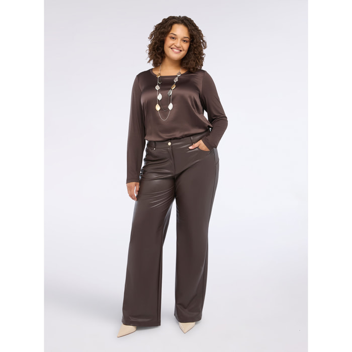 Fiorella Rubino - Pantaloni straight fit in tessuto spalmato - Marrone