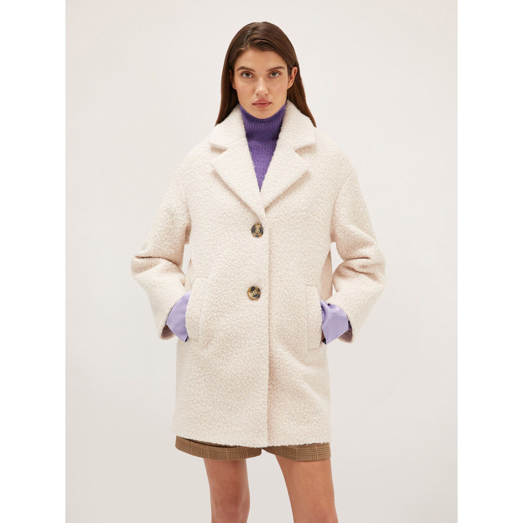 Motivi - Abrigo de botonadura simple en paño bouclé - Blanco